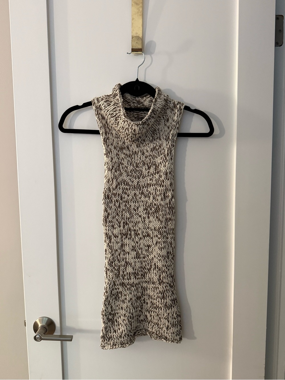 Reformation Marled Sleeveless Turtleneck Sweater in Cream and Brown